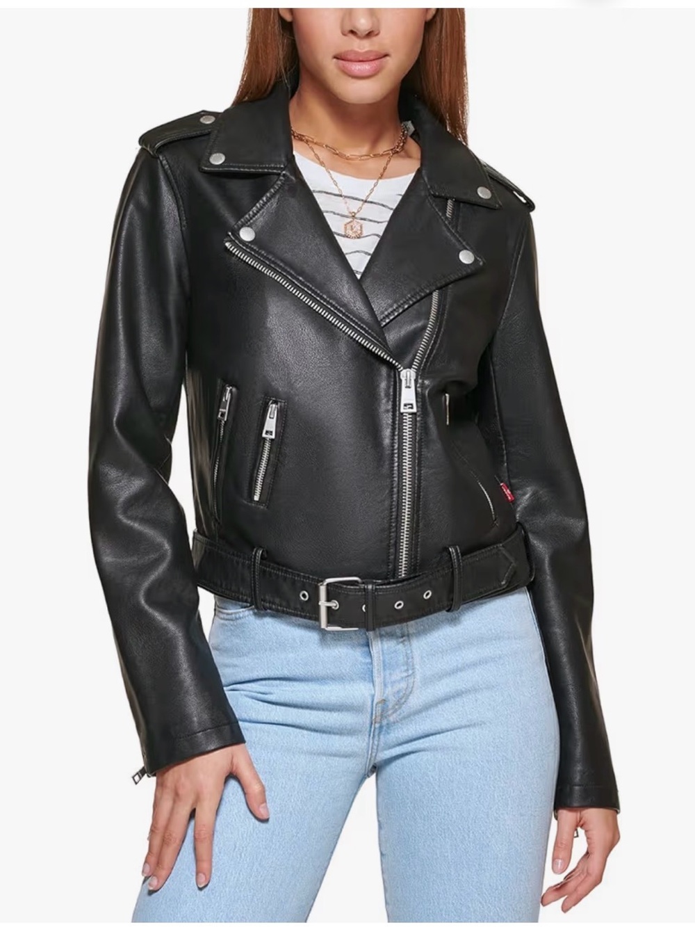 Levi's Black Faux Leather Moto Jacket with Belt